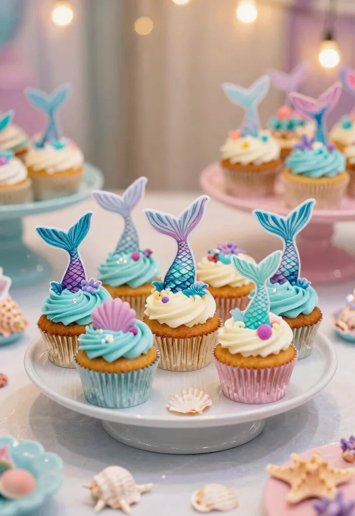 25 Festive Mermaid Party Food Ideas That Will Make Waves! 🧜‍♀️ - 21. Mermaid Cupcake Toppers 1