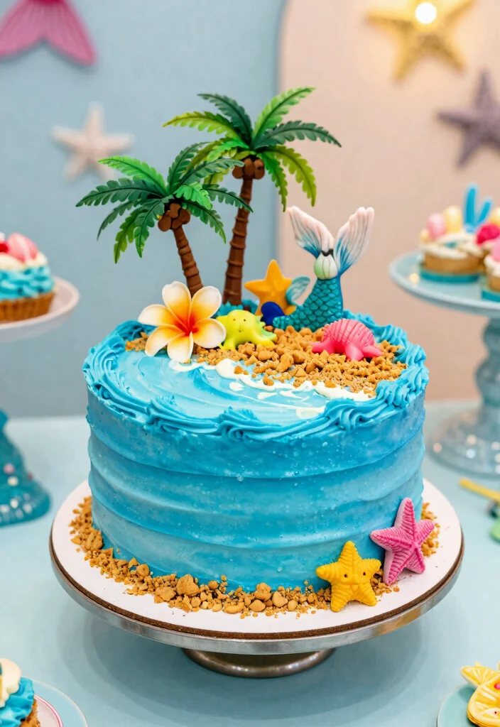 25 Festive Mermaid Party Food Ideas That Will Make Waves! 🧜‍♀️ - 23. Tropical Beach Cake 1