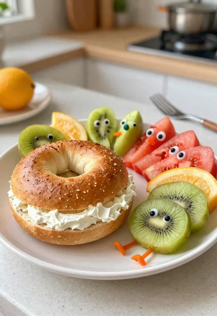 12 Creative Toddler Breakfast Ideas That'll Have Them Jumping Out of Bed! - 12. Bagel and Cream Cheese Faces 1