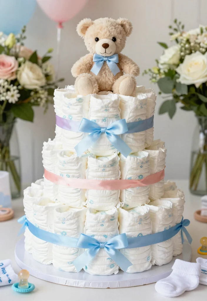 15 DIY Baby Shower Decorations That Are So Easy, You'll Want to Make Them All! (Don't Miss #5!) - 6. Crafty Diaper Cake 1
