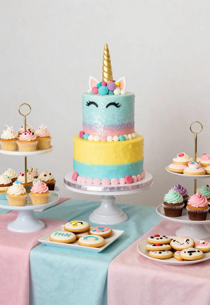 15 Whimsical Unicorn Birthday Party Decor Ideas That Will Leave You Spellbound! - 5. Dazzling Unicorn Cake and Treat Table 1