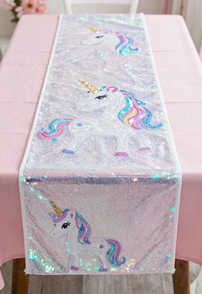 15 Whimsical Unicorn Birthday Party Decor Ideas That Will Leave You Spellbound! - 7. Sparkly Unicorn Table Runners 1