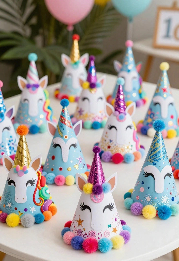 15 Whimsical Unicorn Birthday Party Decor Ideas That Will Leave You Spellbound! - 8. Unicorn Horn Party Hats 1