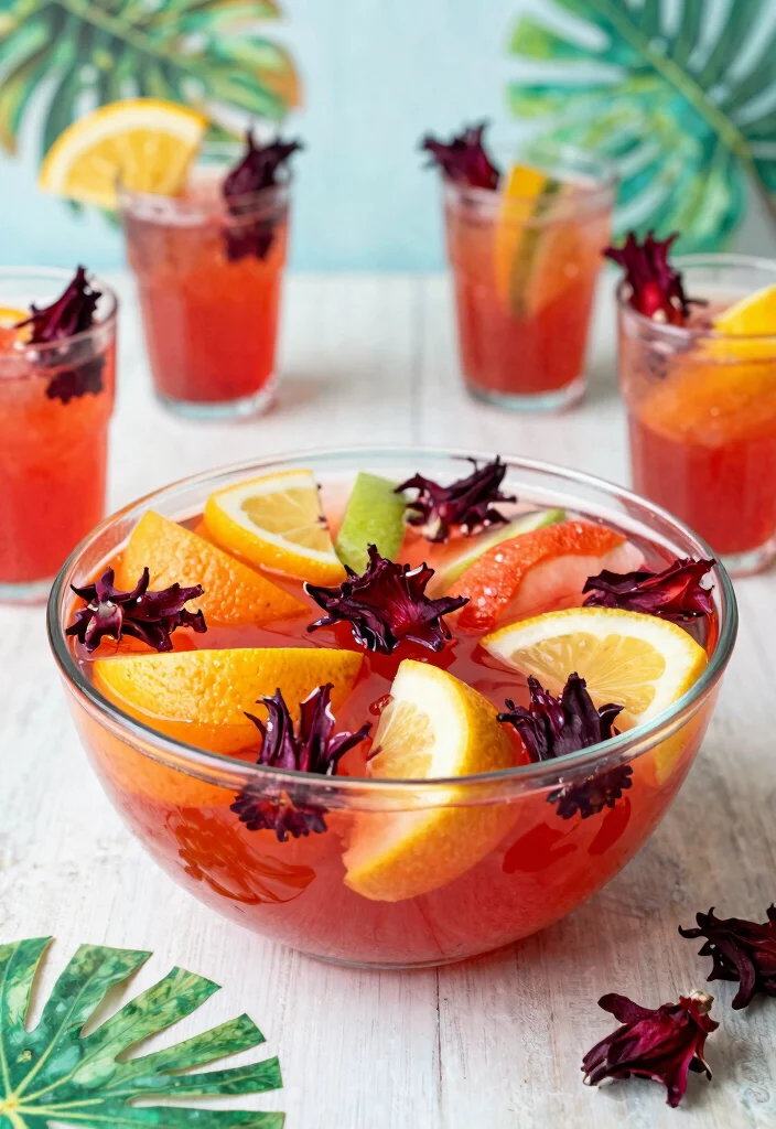 15 Gorgeous Hibiscus Flower Arrangements for a Birthday Party That Will Dazzle Everyone! - 10. Hibiscus in a Punch Bowl 1