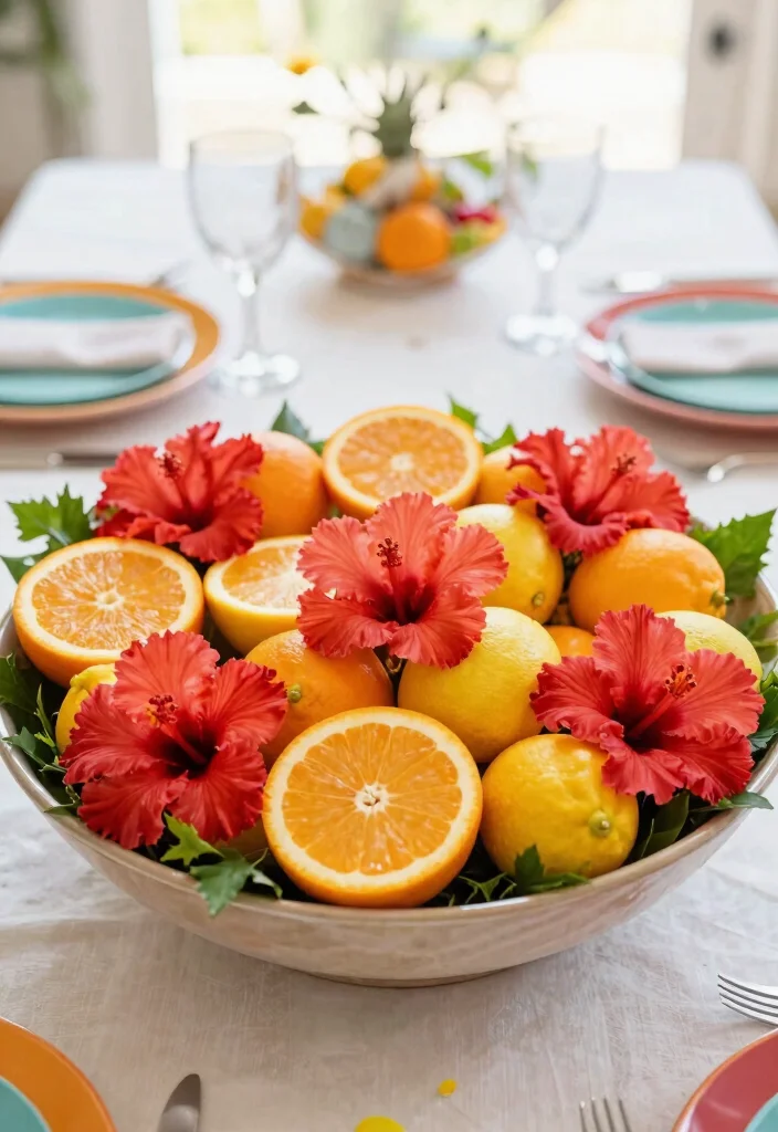 15 Gorgeous Hibiscus Flower Arrangements for a Birthday Party That Will Dazzle Everyone! - 2. Hibiscus and Citrus Delight 1
