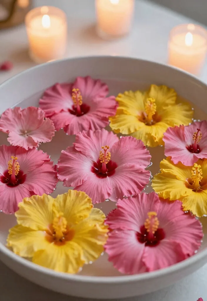 15 Gorgeous Hibiscus Flower Arrangements for a Birthday Party That Will Dazzle Everyone! - 6. Floating Hibiscus Blooms 1