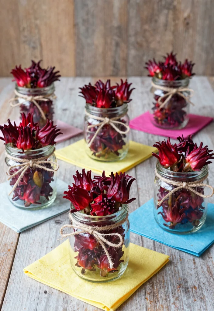 15 Gorgeous Hibiscus Flower Arrangements for a Birthday Party That Will Dazzle Everyone! - 7. Miniature Hibiscus Jars 1
