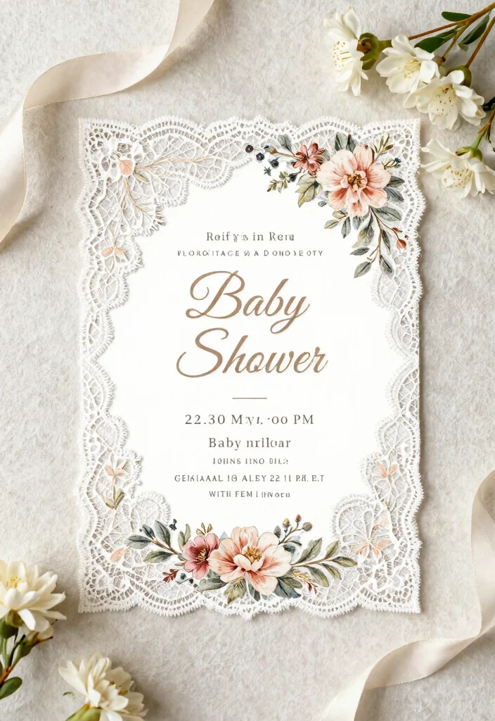16 Beautiful Floral Baby Shower Invitations That Are Bloomin’ Perfect! - 15. Floral Lace Invitation 1