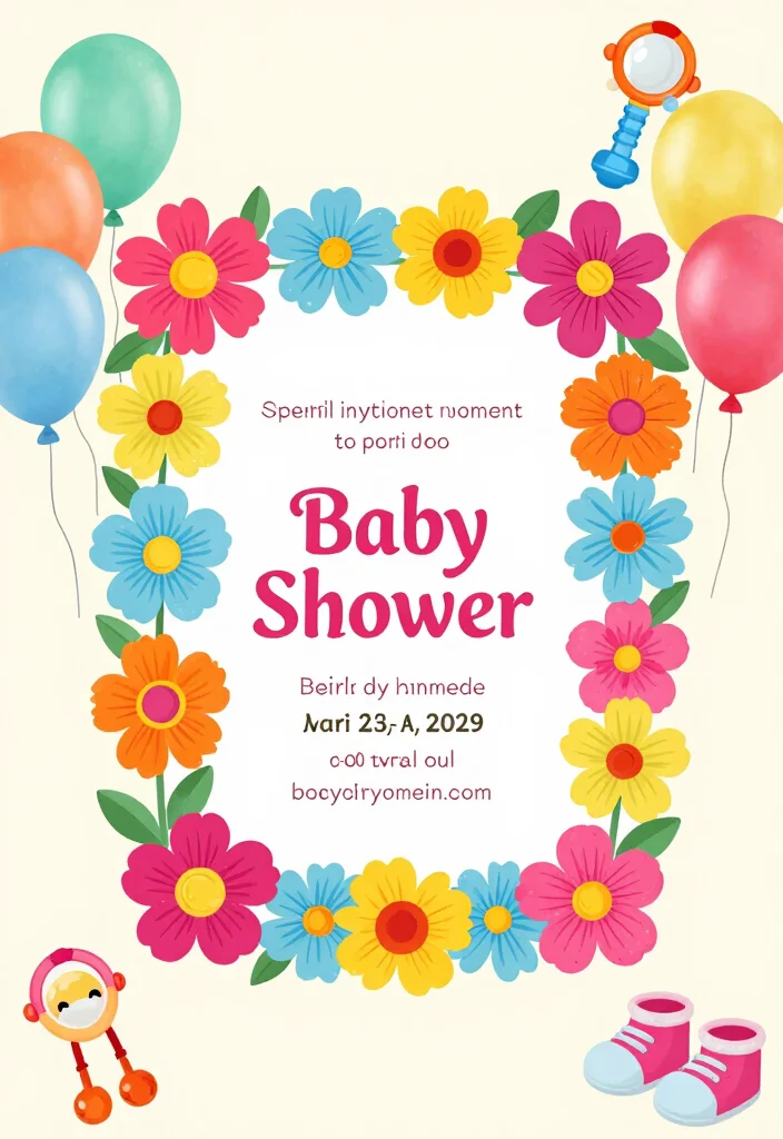 16 Beautiful Floral Baby Shower Invitations That Are Bloomin’ Perfect! - 4. Bright and Bold Floral Invitation 1