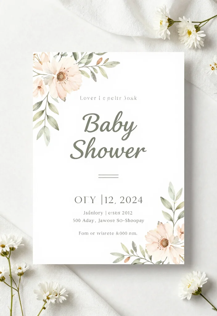 16 Beautiful Floral Baby Shower Invitations That Are Bloomin’ Perfect! - 7. Minimalist Floral Invitation 1