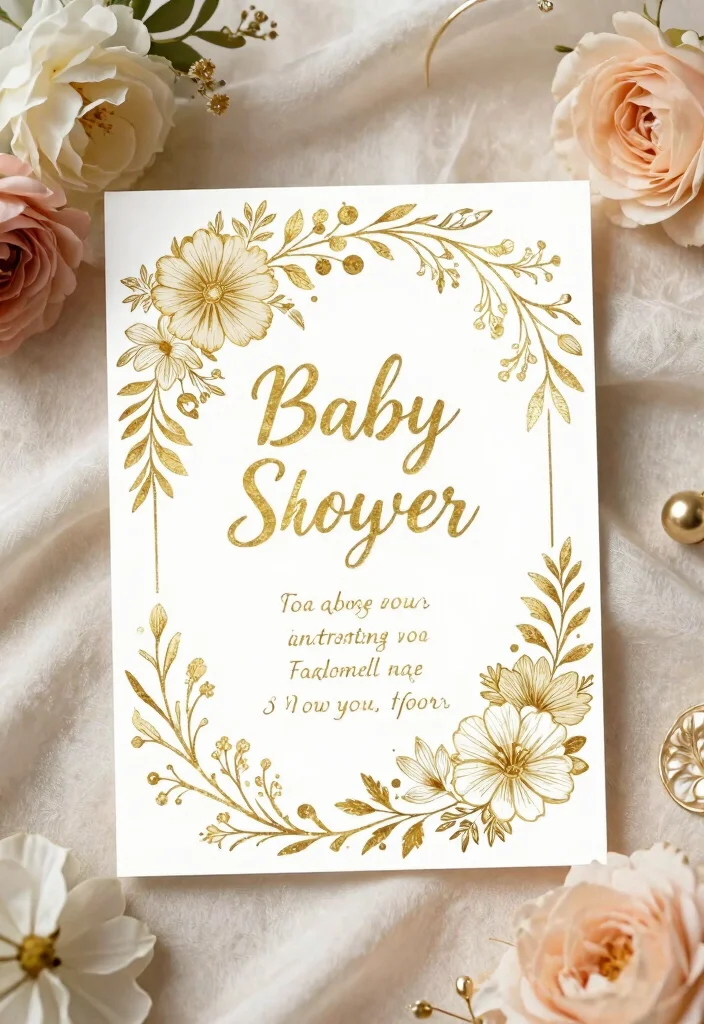 16 Beautiful Floral Baby Shower Invitations That Are Bloomin’ Perfect! - 9. Elegant Gold Foil Floral Invitation 1