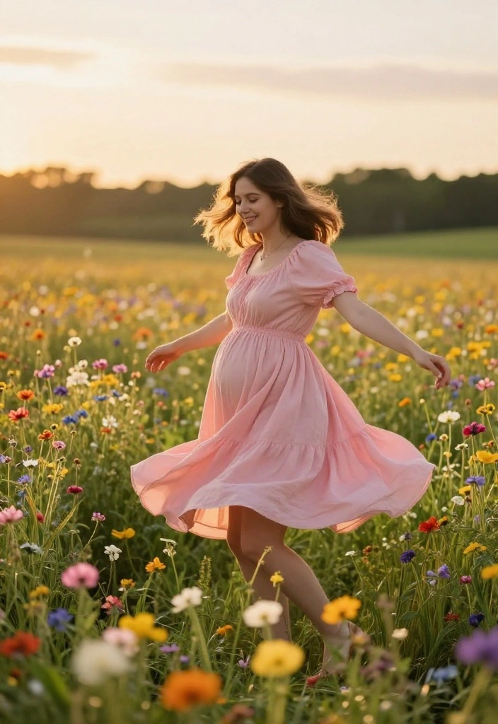 20 Stunning Outdoor Pregnancy Photoshoot Ideas That Will Take Your Breath Away! - 4. Meadow Magic 1
