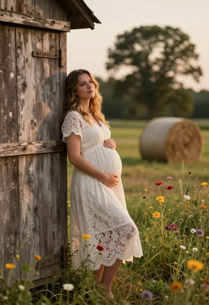 20 Stunning Outdoor Pregnancy Photoshoot Ideas That Will Take Your Breath Away! - 6. Rustic Charm 1