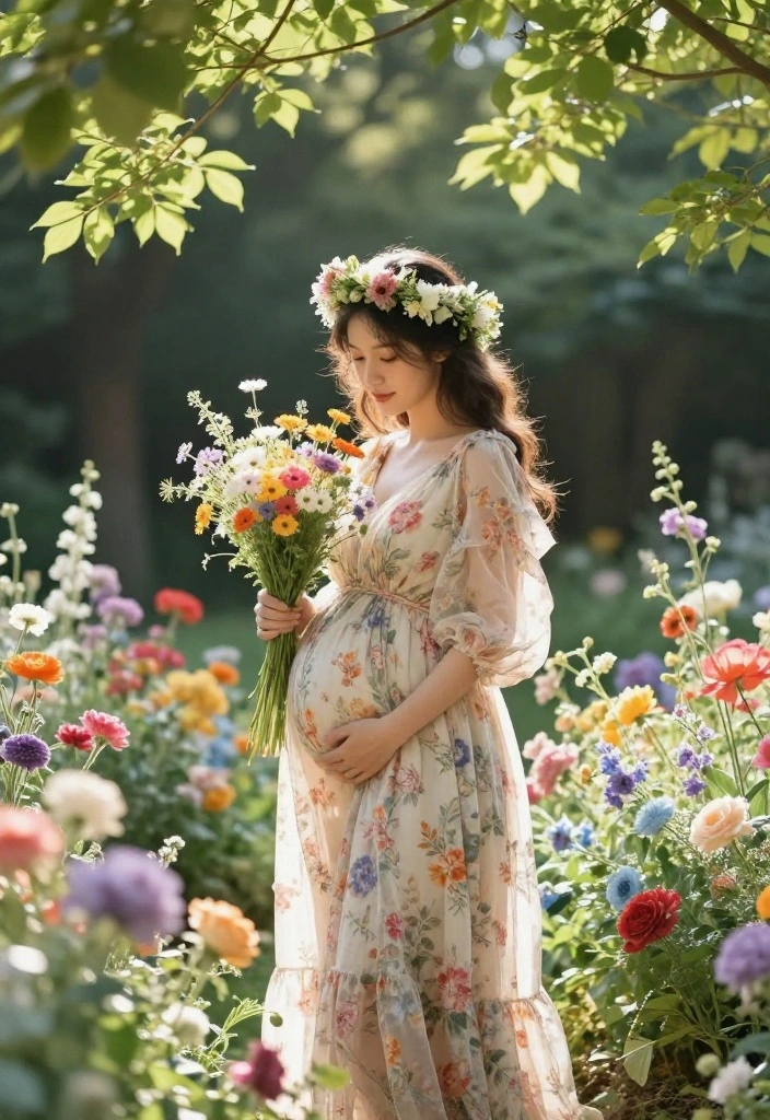 20 Stunning Outdoor Pregnancy Photoshoot Ideas That Will Take Your Breath Away! - 7. Garden Party 1